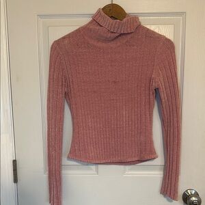 Pink Ribbed Turtleneck Sweater